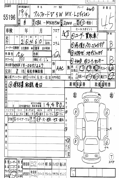Auction Sheet of Used Toyota Alphard 2007